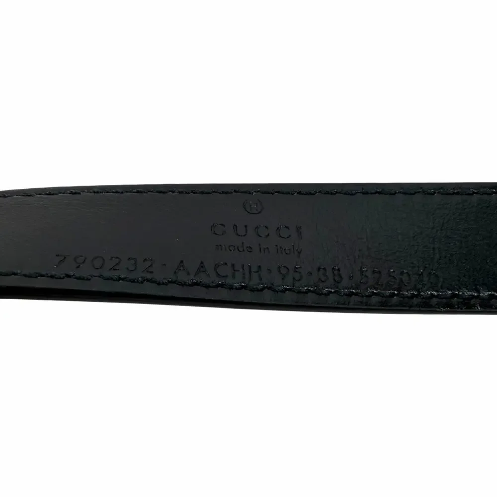Gucci 20mm Leather Tie Belt Double GG Logo Black Silver Size 95/38